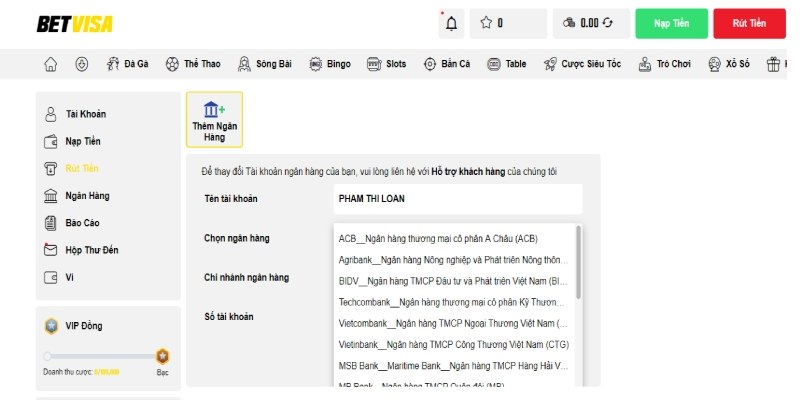 3 Bước rút tiền thắng về tài khoản ngân hàng cho tân binh